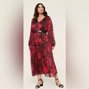 Lane Bryant Red and Black Floral Long Sleeve Dress
